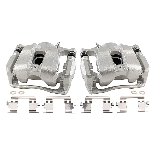 Image of TRQ Front Brake Caliper Set Zinc Coated Hardware Brackets Compatible with 2013-2018 Acura RDX 2014-2019 RLX