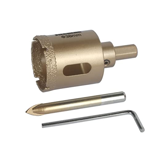Image of Brazed Diamond 1-1 /2 inch Hole Saw with Center Drill Bit | Ceramic, Porcelain, Tile, Glass, Granite Quartz, Marble, Gemstone, Dry Drilling, 38mm