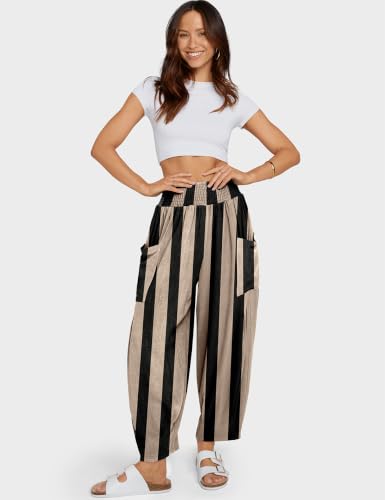 Image of TARSE Women's Linen Wide Leg Pants Baggy High Waist Palazzo Pants