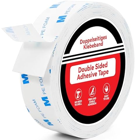 Tasma Dwustronna, 30 mm × 3 m Dwustronna Taśma Klejąca, 1600T PE - Extra Mocna Taśma Dwustronna, Wodoodporna Taśma Montażowa, Taśma Piankowa do Dekoracji Domu, Biura i Szkoły