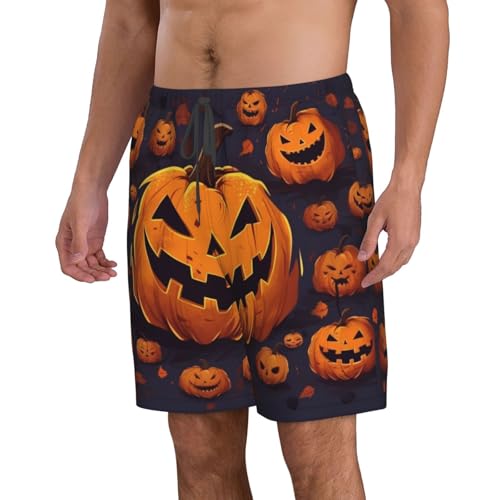 Halloween Pumpkin Men's Swim Trunks Quick Dry Board Shorts with Pockets Casual Drawstring Beach Shorts2