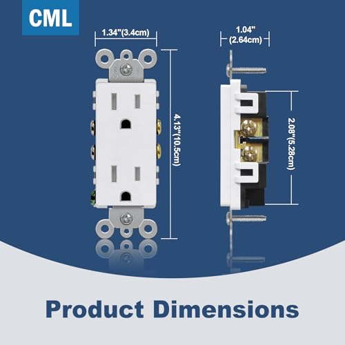 Image of CML 100 Pack Matte White Decorator Receptacle Outlet, Tamper Resistant (TR) Electrical Wall Outlets, 15A /125V, 2 Pole 3 Wire, NEMA 5-15R, UL Listed