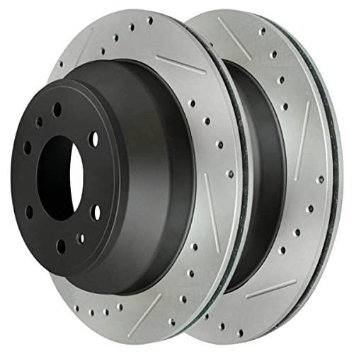 AutoShack PR65075LR Rear Drilled Slotted Brake Rotors Black Pair of 2 Driver and Passenger Side Replacement for Chevrolet SSR Trailblazer EXT GMC Envoy XL Saab 9-7x Buick Rainier Isuzu Ascender V8 4WD