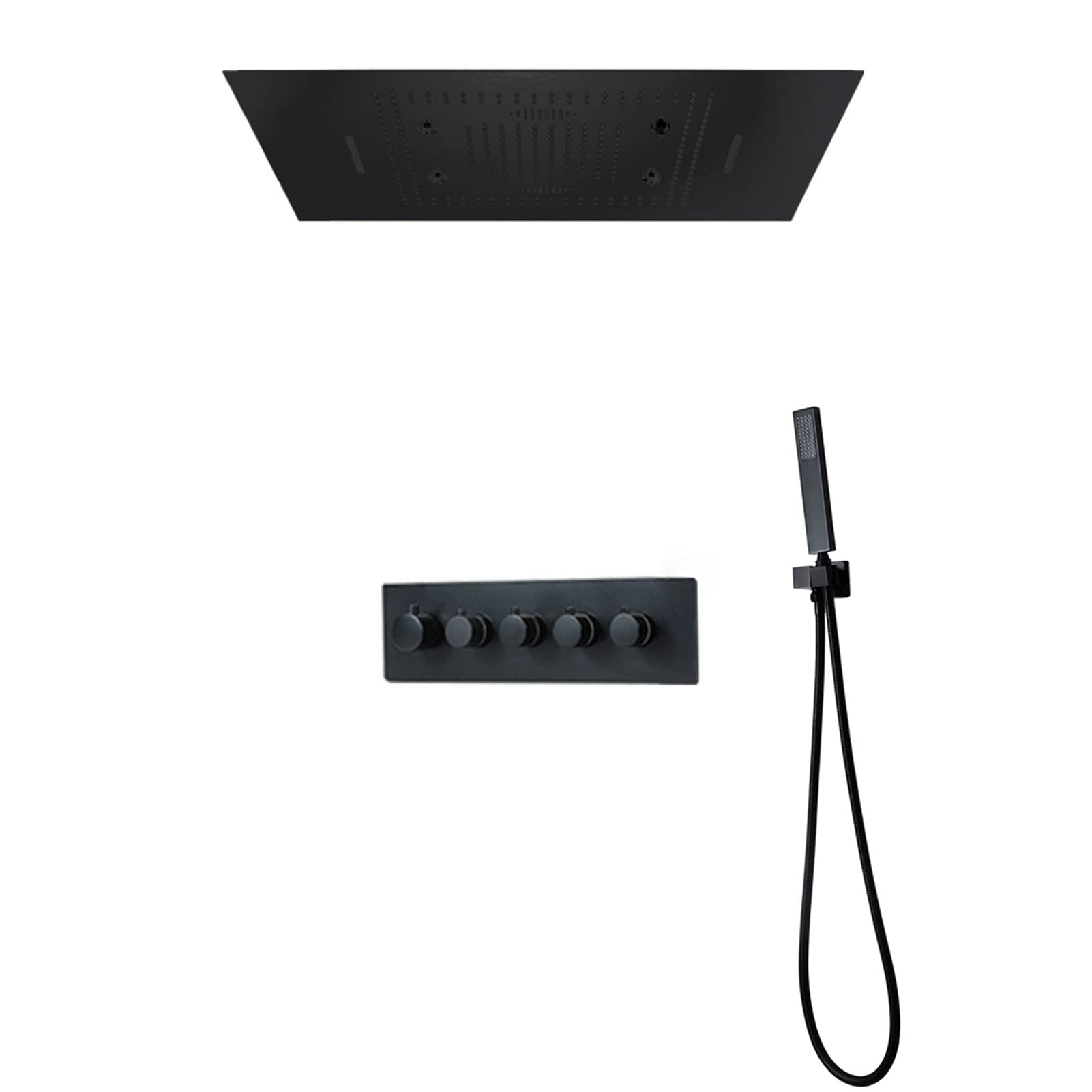 Luksusowy system deszczownicy, 60 x 80 cm, głowica prysznicowa LED z głośnikiem muzycznym Bluetooth, zestaw baterii prysznicowych, pilot zdalnego sterowania, czarna (sterowanie telefonem, czarna)