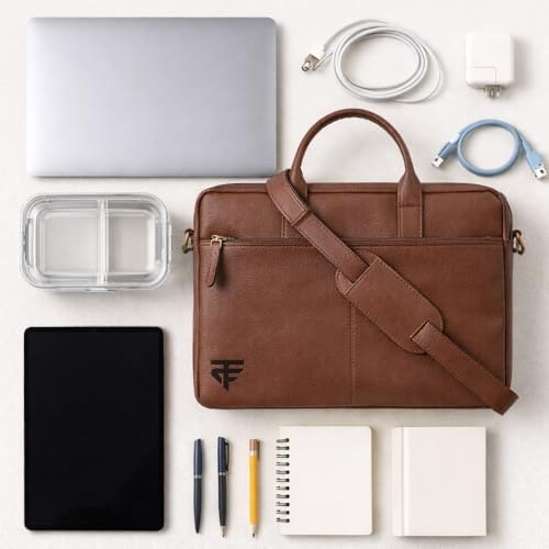 Image of TRUFLO Vegan Leather (PU) Laptop Messenger Bag | Fits up to 15.6-inch Laptop | Slim Office & Travel Shoulder Bag