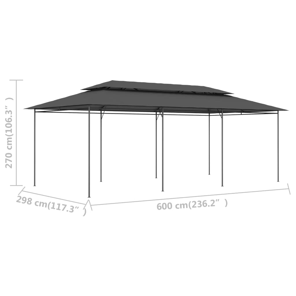 Pawilon ogrodowy, 600 x 298 x 270 cm, antracyt, rama z rur stalowych, odporna na działanie promieni UV, na imprezę w ogrodzie, wesele, grillowanie, taras, balkon, kemping