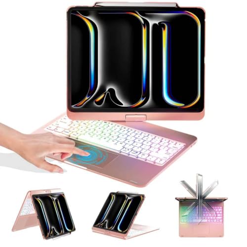 Image of BABG Keyboard Case for iPad Air 13 inch(M3 /M2)&iPad Pro 13(M5 /M4),iPad Pro 12.9(6th /5th /4th /3rd Gen) Case with Keyboard,360 Rotatable,Toupad,Backlits,Pencil Charging-Blush