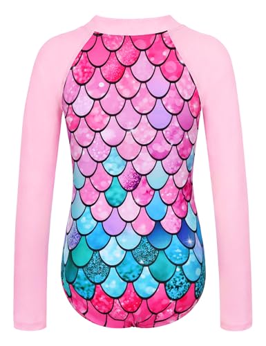Image of Girls Long Sleeve Swimsuit Zipper Rash Guard Bathing Suit Swimwear with UPF 50+ Sun Protection for Toddler Kids