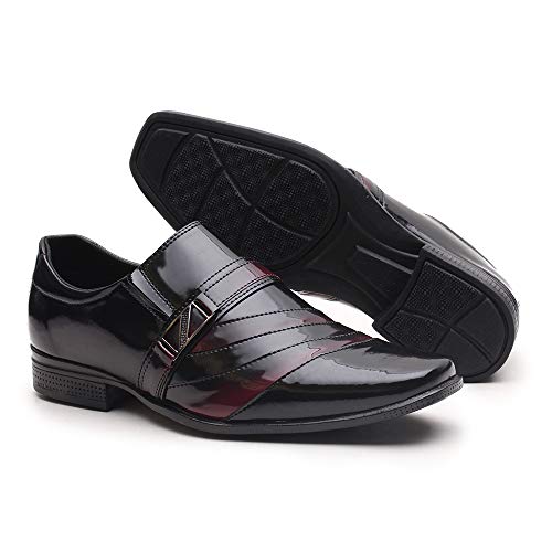 Sapato Social Miletto em Material Tecnológico - Preto e Azul Brilhoso Cor:Preto e Vinho;Tamanho:41;