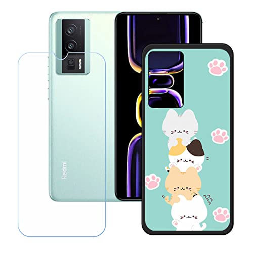 LCEHTOGYE Case for Poco F5 Pro + Tempered Glass Screen Protector, Slim Black Shock-Absorption Soft TPU Bumper Protective Phone Case Cover for Poco F5 Pro (6,67