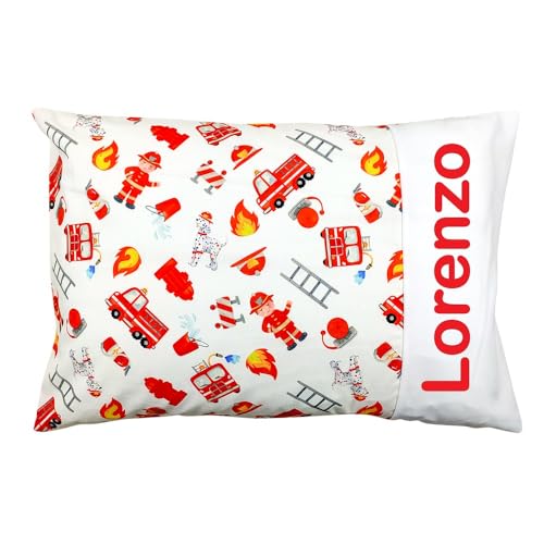 Funda personalizada con nombre para almohada cuna niño 40 x 60 cm, idea regalo (bomberos)