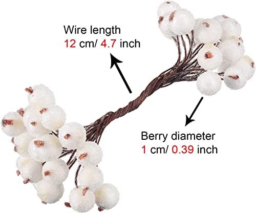 Artificial Holly Berries on Wire Stems,Frosted White Fruit Holly Berries Mini Christmas Berry Artificial Flower for Home Wedding Party Birthday DIY Garland Decoration (40, White)