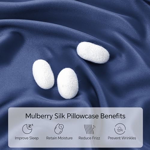 Image of INFIIXSO Silk Pillow Cases 2 Pack Standard Size, Ultra Smooth & Soft Mulberry Silk Pillow Case for Hair and Skin, Breathable Cooling Silk Pillowcase with Hidden Zipper (Navy, 20x26 Inches)