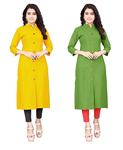 Image of NATEK Women's Cotton Straight Plain Kurtis Combo Pack of 2