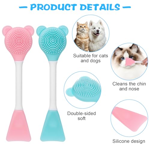 Image of 2Pcs Cat Acne Chin Treatment Silicone Cats Brush Cats Grooming Rubber Brush for Chins Acne & Blackhead Exfoliatio, Cat Chin Scabs(Pink, Blue-Green)