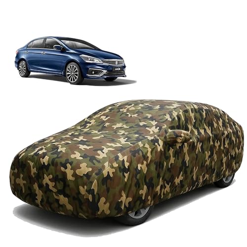 Image of Sulfar 100% Waterproof Car Body Cover Compatible with Mirror for Maruti Suzuki Ciaz with Long Lasting Durable Material (Triple Stitched, Full Bottom Elastic, Camouflage Army)