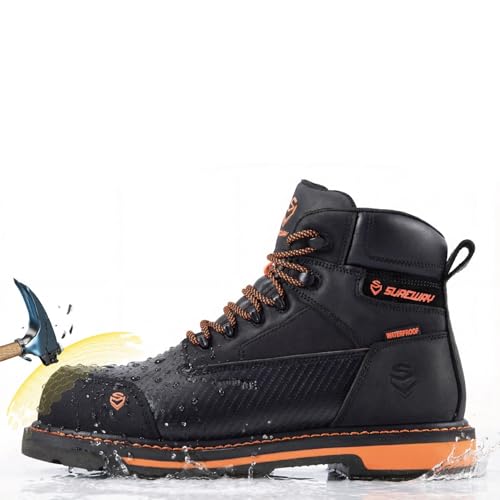 Image of SUREWAY Men's 6 inch Waterproof Soft /Composite Toe Work Boots - Crazy Horse Leather Safety Shoes,GoodyearWelt Slip Resistant EH Rated Heavy Duty Construction Boots for Industrial, Roofing, Landscaping