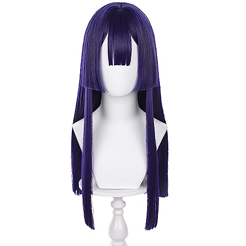 Image of Anime Blue Purple Wigs with Bangs Long Straight Wig Hime Cut Adult COS Game Cosplay Wigs Halloween,Christmas,Comic con,Game Show,Party