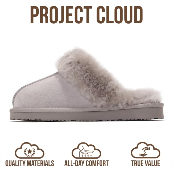Project Cloud Genuine Leather Slippers for Women Footwear with Real Sheep Wool Lining Womens Clogs & Mule - Non-Slip Indoor/Outdoor Scuff Womens Slippers with Memory Foam Insole (Henka)