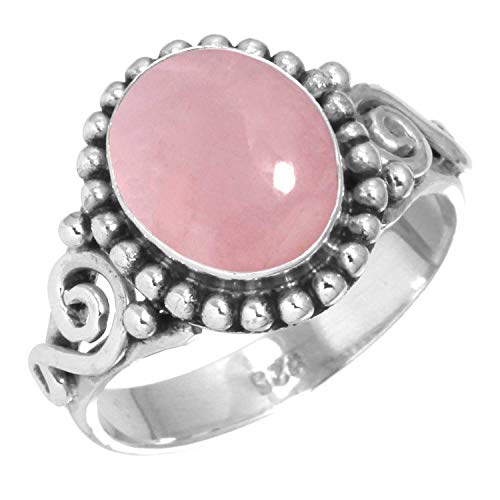 Jeweloporium 925 Sterling Silber Ring für Frauen - Jugendliche, Elegant Rosa Rosenquarz Edelstein Silberring Größe 57(18.1), Damen, 925 Silber Edelsteinschmuck Cover
