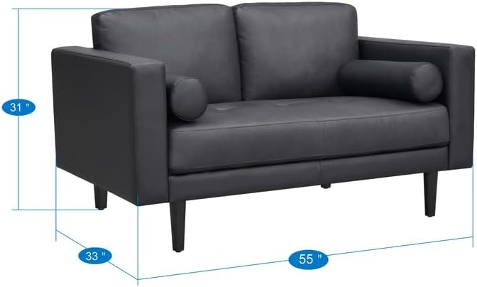 Miniatura 2 de Naomi Home Sofá biplaza Mid-Century de cuero genuino de grano superior, sofá cama biplaza, sofá cama, asientos de dos plazas para espacios pequeños,