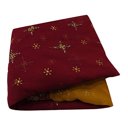 Marrone Vintage Indiano Stole Tradizionale Avvolgere Ricamato Etnico Designer Donne Dupatta Georgette Fai Da Te Usato Tessuto