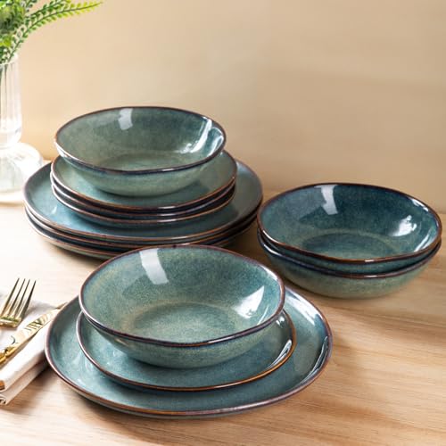 Image of AmorArc Ceramic Dinnerware Sets for 8, 24Pcs Plates and Bowls Sets Dishes | Stoneware Handmade Reactive Glaze Dinner Set, Highly Scratch Resistant | Dishwasher & Microwave Safe Dishware