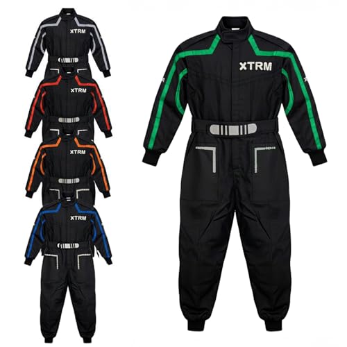 3GO Kinder Motocross Motorrad Race Kart Anzug Overall Neue Motorradbekleidung Kind für Quad MX Off Road Trials Go Karting ATV MTB BMX Enduro Dirt Bike Einteiler Anzug, schwarz / grün, XS