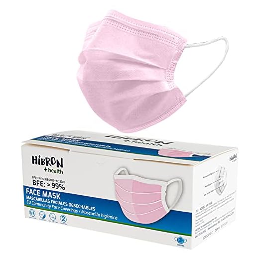 HIBRON 50 Mascarillas Rosas Desechables Homologadas CWA 17553: 2020 con Método de Ensayo BFE: EN14683:2019 en España, BFE > 99%