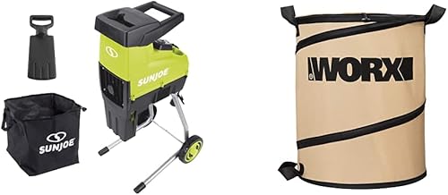 Sun Joe CJ603E - Trituradora eléctrica silenciosa de madera de 15 amperios, 1.7 pulgadas de diámetro de corte, verde y Worx WA0030 para paisajismo