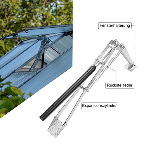 Herrselsam 2X Fensteröffner für Gewächshaus, 14 kg Hubkraft Automatischer Fensteröffner für Gewächshaus, max. Hubhöhe 45 cm, Automatiköffner für alle Gewächshäuser