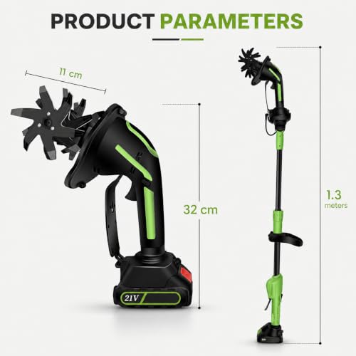 Cultivador de cultivador inalámbrico de 21 V con poste de 1,3 m para labranza sin esfuerzo 7
