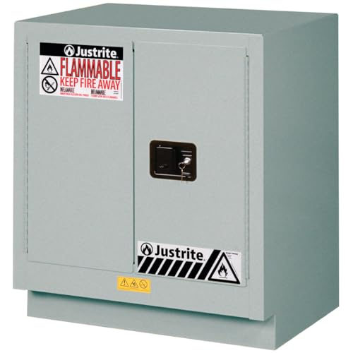 Image of Justrite Acid Corrosive Storage Cabinet - 19 Gallon 2 Door Manual Close Chemical Storage Cabinet with ChemCor Coating - 22 inch x 36 inch x 30 inch - Made in The USA - Silver - 8831042
