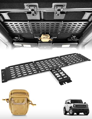 Overhead Molle Panel for Ford Bronco 2021-2025 2/4 Door Soft Top/Hard Top|No-Drill Rooftop Storage Rack with MOLLE Grid & Included Storage Pouch|44 lbs Capacity