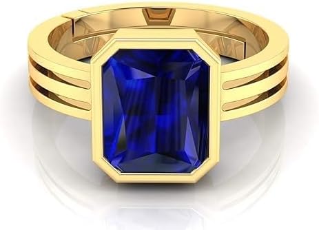 5.25 Ct Natural Blue Sapphire Gemstone Panchdhatu Adjustable Emerald Shape Ring for Men And Women Birthstone