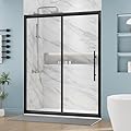 DELAVIN 60" W x 72" H Semi-Frameless Glass Shower Door with Magnetic Seal Strip, Sliding Shower Door with Ultra White Clear Tempered Glass, Black Shower Door With Water Seal Strip,Explosion-Proof Film