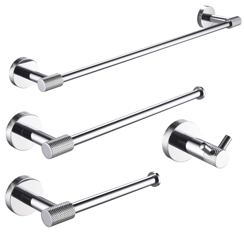 4-Piece Modern Bathroom Hardware Set: Stainless Steel Towel Bar, Robe Hooks & Toilet Paper Holder -304 Steel Rustproof, Spa-Grade Chrome Finish for Stylish Bathrooms