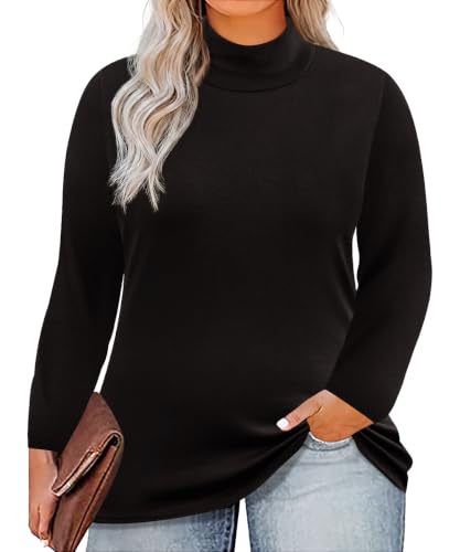 Image of CARCOS Womens Plus Size Tops Mock Neck Long Sleeve Shirts Turtleneck Tunics for Fall Winter XL-5XL