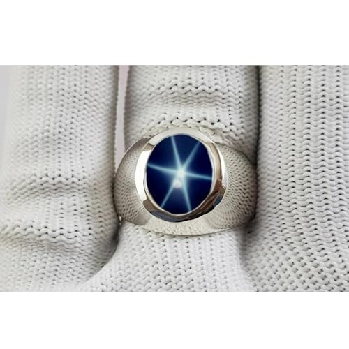 Mens Rings, Blue Star Sapphire Ring, 925 Solid Sterling Silver Signet Sapphire Statement Ring, Christmas Gift4