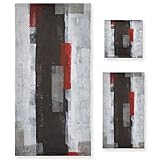 Material ultrasuave: nuestros juegos de toallas de baño de pintura abstracta están hechos de 100% fibra de poliéster de microfibra que les permite ser altamente absorbentes, súper suaves al tacto, ligeras y agradables al tacto. El patrón negro gris y rojo es brillante y no se decolora.