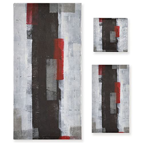 Hatesah Bath Towels Set Black And White Grey Red Abstract Art Oil Painting Super Soft Absorbent 3 Piece Bathroom Towels,1 Bath Towel,1 Hand Towel,1 Washcloth,Decorative Shower Towels For Spa,Gym #TOP10