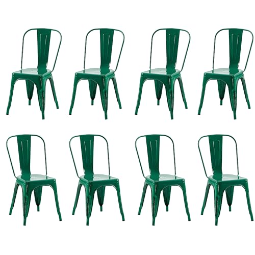 Image of Metal Dining Chairs with Backrest, Stackable, Green, 8 Pack | Easy Assembly, Non-Slip Feet, 330 lb Capacity, Kitchen, Restaurant, Cafe, Pub, Covered Patio