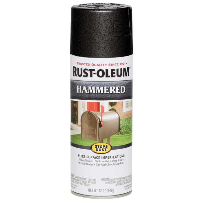 Image of Rust-Oleum Stops Rust Hammered Spray Paint, Black | Rust Resistant, Indoor and Outdoor, Beautiful Finish on Metal, Wood and More, Sprays from Any Angle, 6 Pack