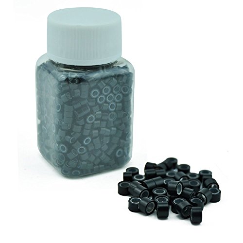 E-TING 1000 PCS 5mm Color Silicone Lined Micro Rings Links Beads Linkies for I Bonded Tipped Hair Extensions (Black)