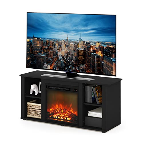 Furinno Jensen Entertainment Center Stand with Fireplace for TV up to 55 Inch, Americano, Corded...
