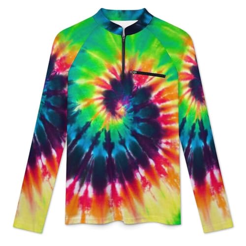 Colorful Tie Dye Men's Rash Guard Long Sleeves Quick Dry Fishing Workout Shirts with Zipper3