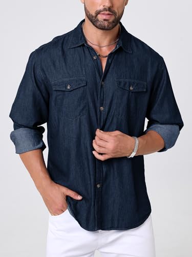 Mens Button Up Shirts Long Sleeve Button Down Shirts with Two Pockets Work Shirts for Men2