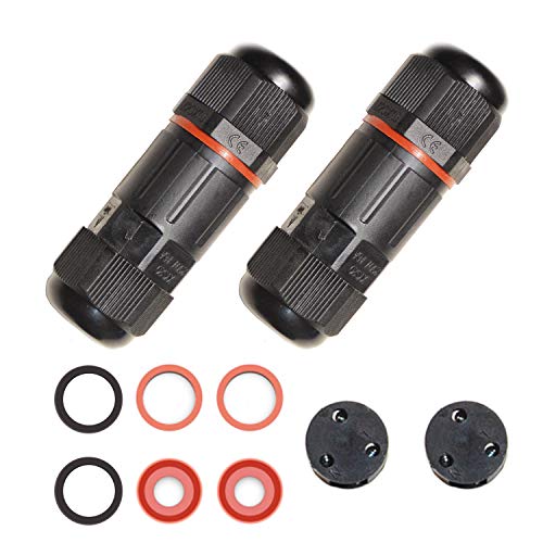 Waterproof Cable Connector,Outdoor Cable Connectors IP68 Connector External Sleeve Coupler Cable Connector Box (3 core, 2pack)
