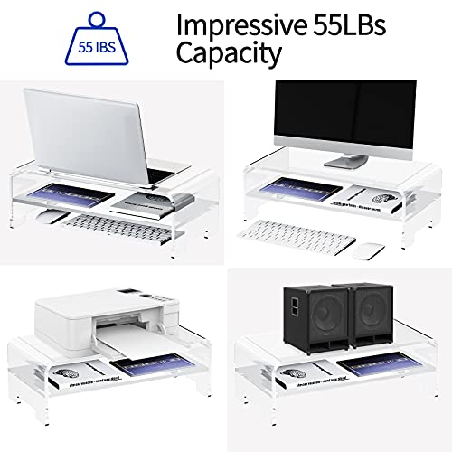 Zimilar 2-Tier Monitor Stand Riser, Acrylic Computer Stand Riser for Computer, Laptop, Printer, Notebook, iMac, Crystal Clear Laptop Stand and Monitor Riser for Desk