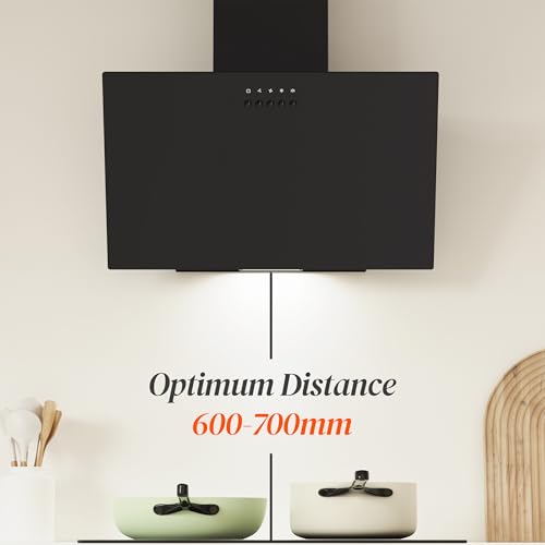 FIREGAS Dunstabzugshaube 60cm - Kopffreie Schräghaube mit LED-Beleuchtung, 3 Gebläsestufen, Abluft/Umluft und Aktivkohlefilter für optimalen Umluftbetrieb